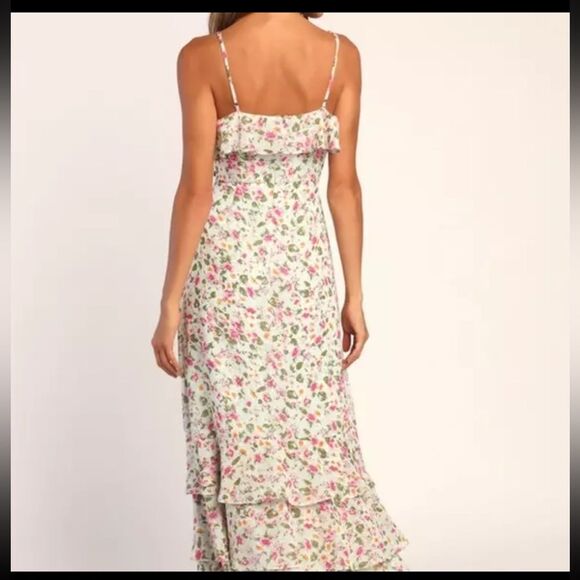 NWT! Lulu's Darling Blossoms Mint Floral Print Ruffled Maxi Dress - M - Picture 2 of 13